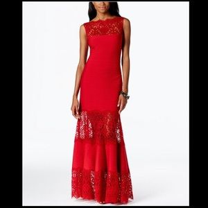 Tadashi Shoji Lace Inset Evening Gown, Red 8
